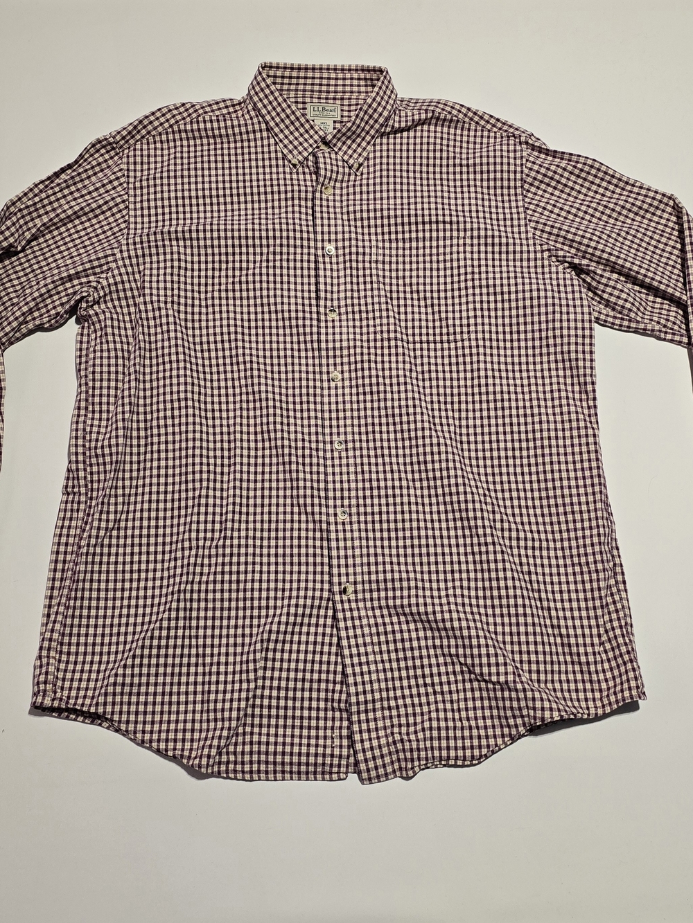 L.L. Bean Vintage Button Down Shirt Men's XL Tall Purple Plaid Check 100% Cotton